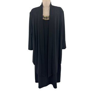 Size 1X 16 BLACK EMBELLISHED ONE-PIECE JACKET DRESS Wedding‎ Evening PLUS SIZE